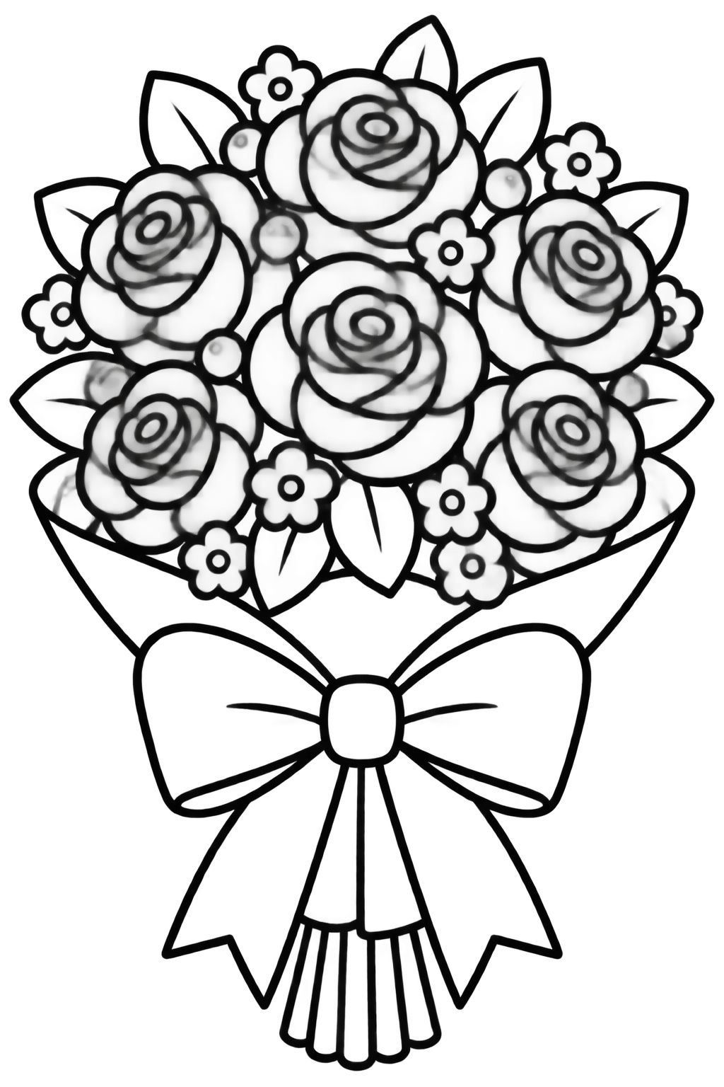 Desenhos para Colorir de Flores e Jardim com Lindas Rosas Arranjo floral com grandes rosas e laço vistoso para colorir e pintar com criatividade